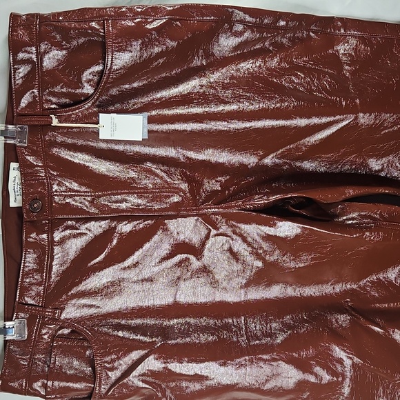 Abercrombie & Fitch Brown Vegan Leather 90's Straight High Rise Pants Size 35/20 - Picture 3 of 8